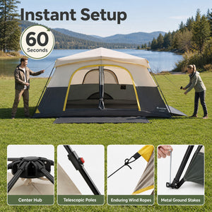 10 Person Instant Cabin Camping Tent with Rainfly 13 ft x 9 ft Portable Large Family Tent-Beige