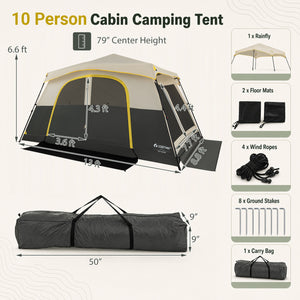 10 Person Instant Cabin Camping Tent with Rainfly 13 ft x 9 ft Portable Large Family Tent-Beige