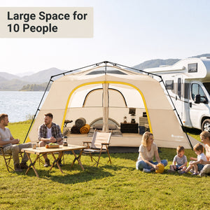 10 Person Instant Cabin Camping Tent with Rainfly 13 ft x 9 ft Portable Large Family Tent-Coffee