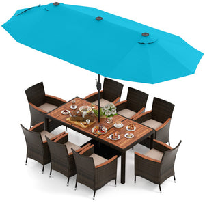 10 Piece Outdoor Dining Set with 15 Feet Double-Sided Twin Patio Umbrella-Turquoise