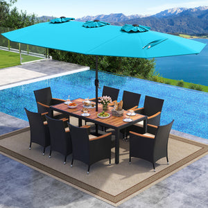 10 Piece Outdoor Dining Set with 15 Feet Double-Sided Twin Umbrella-Turquoise