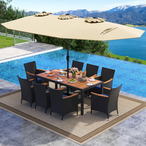 10 Piece Outdoor Patio Dining Set with 15 Feet Double-Sided Twin Umbrella-Beige