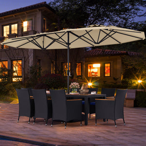 10 Piece Outdoor Patio Dining Set with 15 Feet Double-Sided Twin Umbrella-Beige