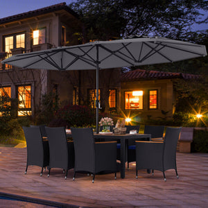 10 Piece Outdoor Patio Dining Set with 15 Feet Double-Sided Twin Umbrella-Gray