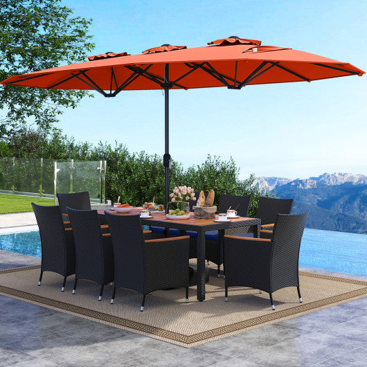 10 Piece Outdoor Patio Dining Set with 15 Feet Double-Sided Twin Umbrella-Orange