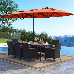 10 Piece Outdoor Patio Dining Set with 15 Feet Double-Sided Twin Umbrella-Orange