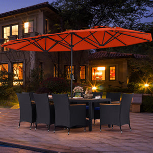 10 Piece Outdoor Patio Dining Set with 15 Feet Double-Sided Twin Umbrella-Orange