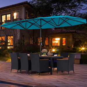 10 Piece Outdoor Patio Dining Set with 15 Feet Double-Sided Twin Umbrella-Turquoise