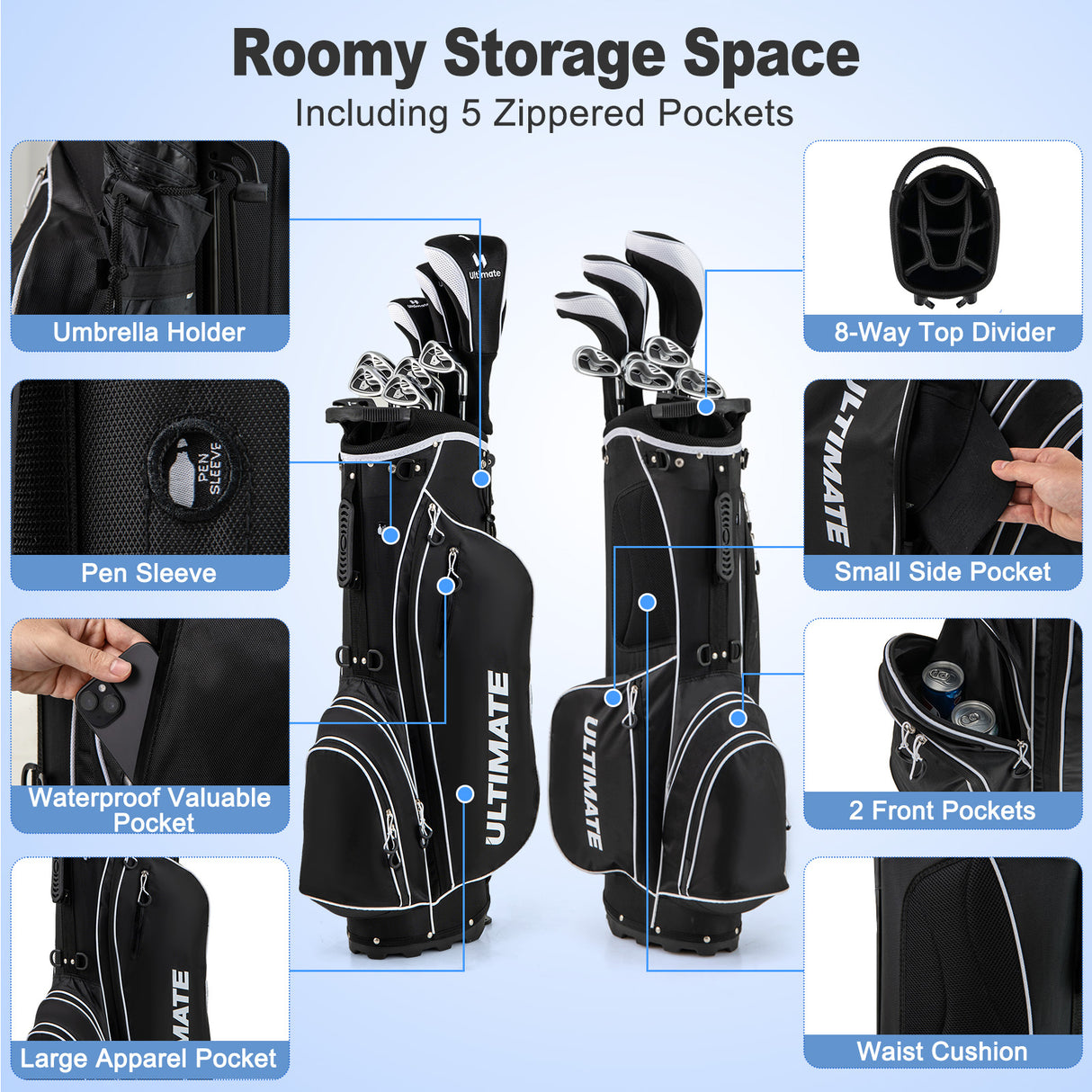 Men ™s Profile Complete Golf Club Package Set Includes 10 Pieces-Black