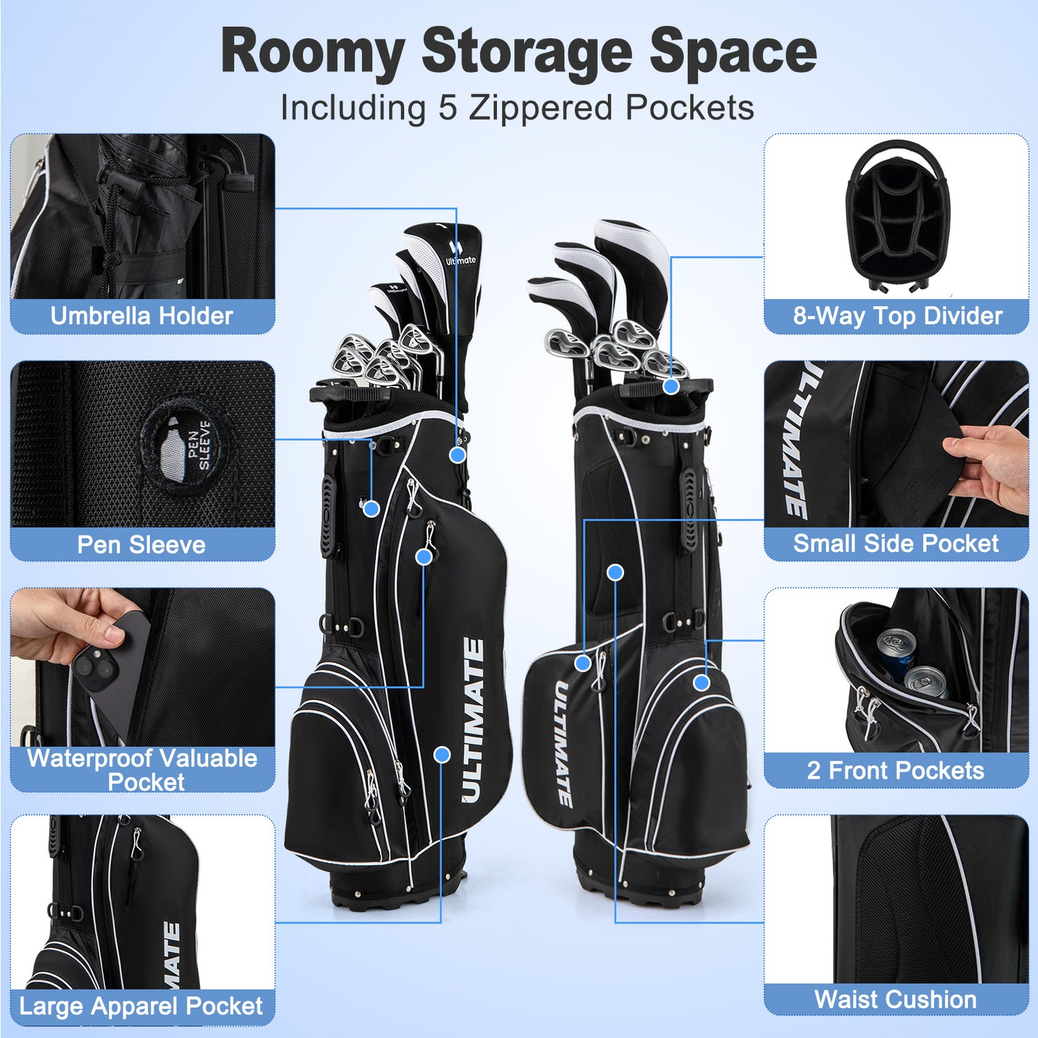 Men ™s Profile Complete Golf Club Package Set Includes 10 Pieces-Black