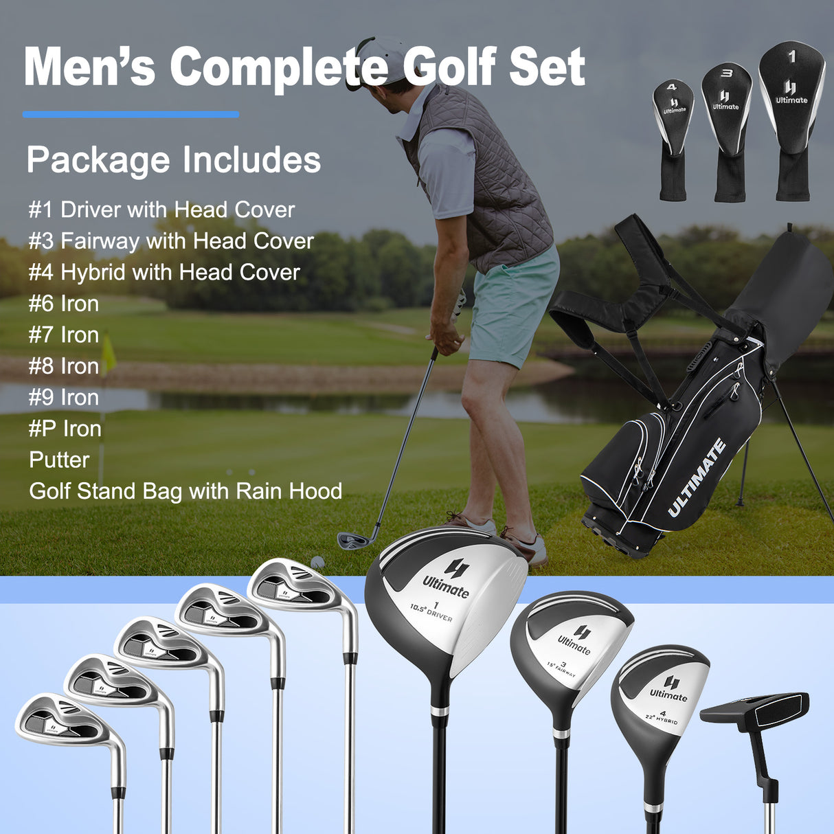 Men ™s Profile Complete Golf Club Package Set Includes 10 Pieces-Black