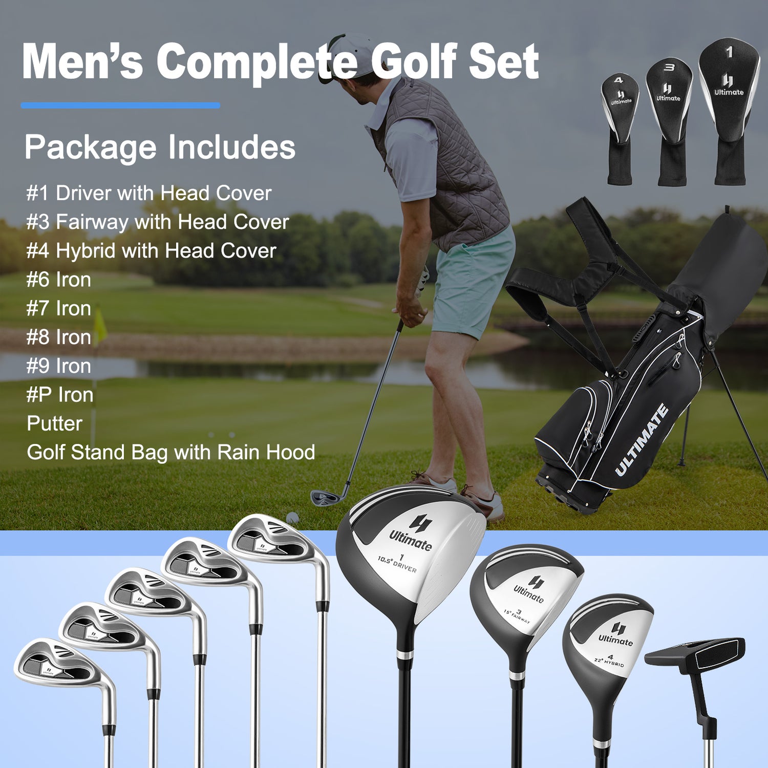 Men ™s Profile Complete Golf Club Package Set Includes 10 Pieces-Black