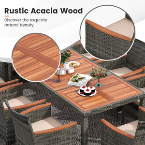 10 Pieces Patio Wicker Dining Set with 15 Feet Double-Sided Patio Umbrella-Brown by DirectDeals