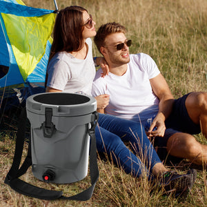 10 QT Drink Cooler Insulated Ice Chest with Spigot Flat Seat Lid and Adjustable Strap-Gray by DirectDeals