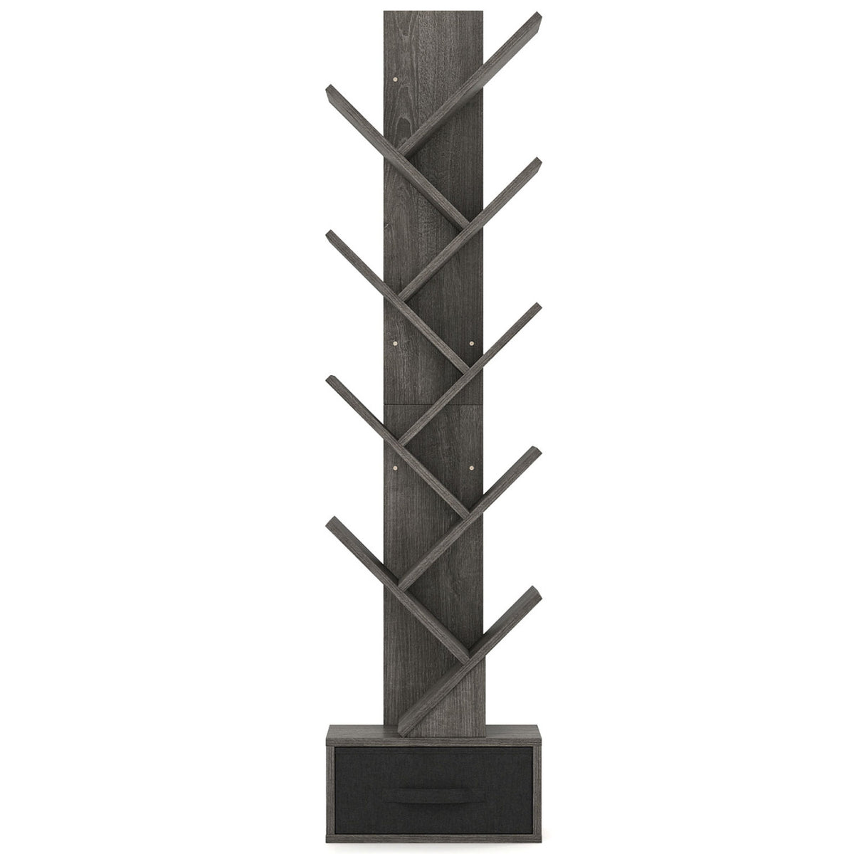10-Tier Bookshelf with Drawer Free-standing Storage Bookcase-Gray & Black