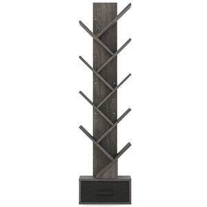 10-Tier Bookshelf with Drawer Free-standing Storage Bookcase-Gray & Black