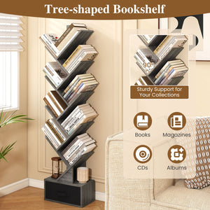 10-Tier Bookshelf with Drawer Free-standing Storage Bookcase-Gray & Black