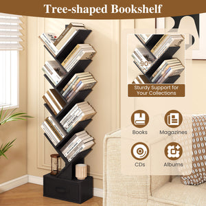 10-Tier Bookshelf with Drawer Free-standing Storage Bookcase-Black