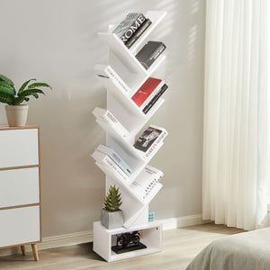 10-Tier Bookshelf with Drawer Free-standing Storage Bookcase-White