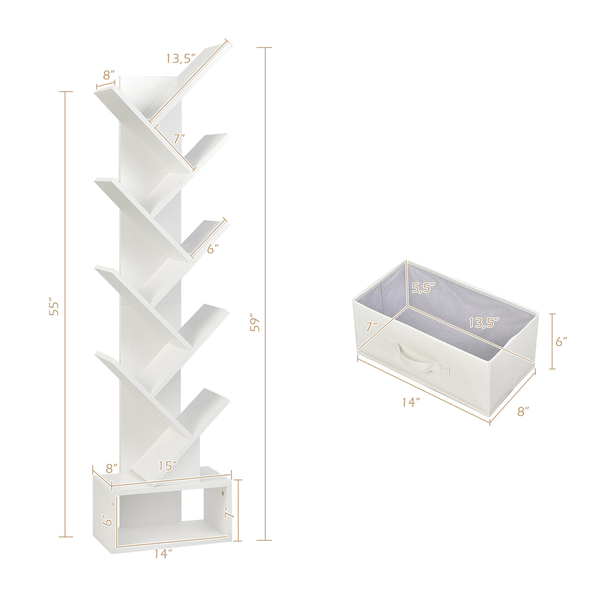 10-Tier Bookshelf with Drawer Free-standing Storage Bookcase-White
