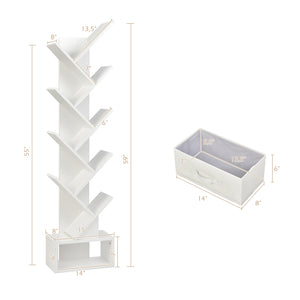 10-Tier Bookshelf with Drawer Free-standing Storage Bookcase-White