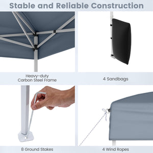 10 X 10 FT Pop up Canopy Tent Outdoor Patio Commercial Sunshade Shelter with 4 Sidewalls-Gray