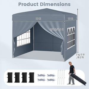 10 X 10 FT Pop up Canopy Tent Outdoor Patio Commercial Sunshade Shelter with 4 Sidewalls-Gray