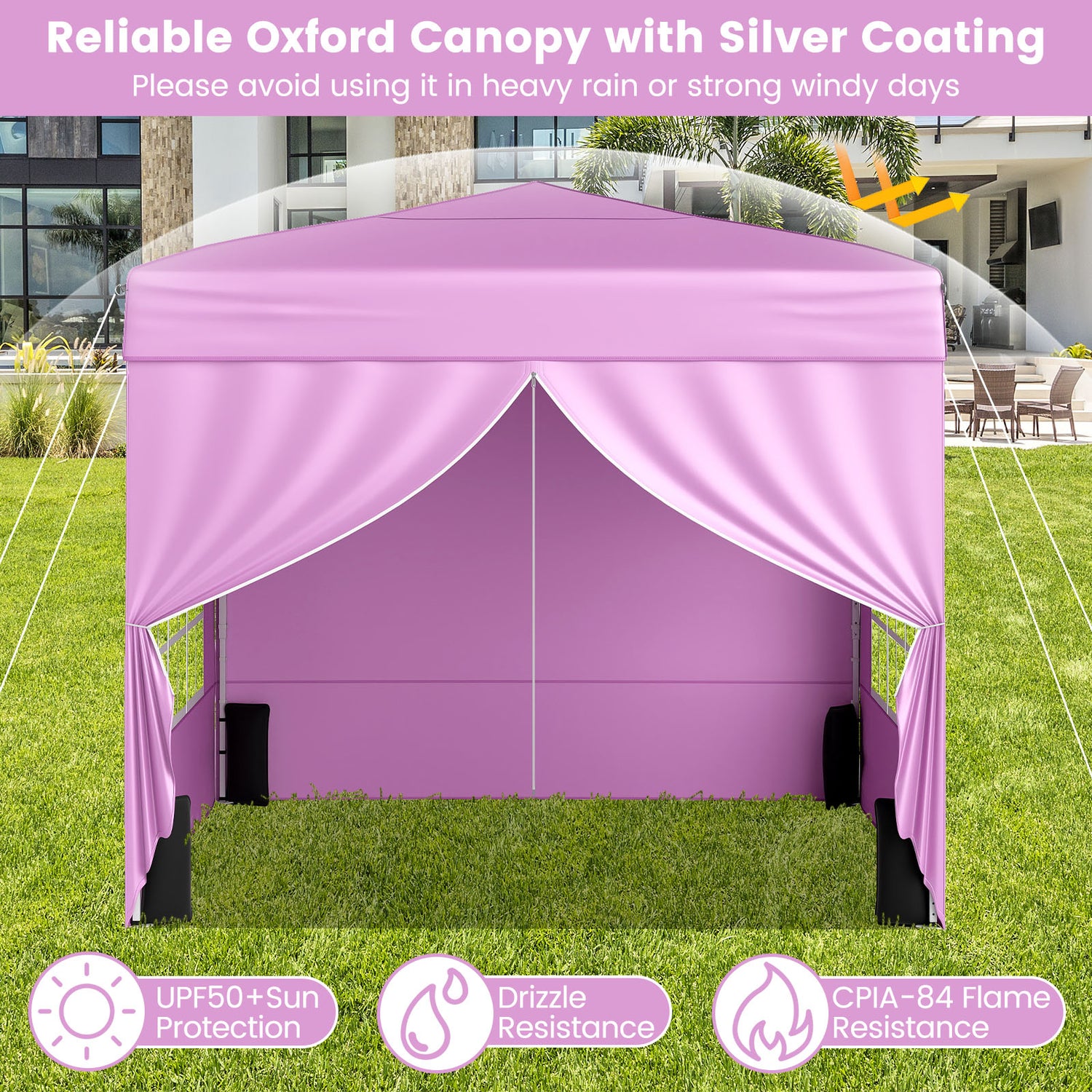 10 X 10 FT Pop up Canopy Tent Outdoor Patio Commercial Sunshade Shelter with 4 Sidewalls-Pink