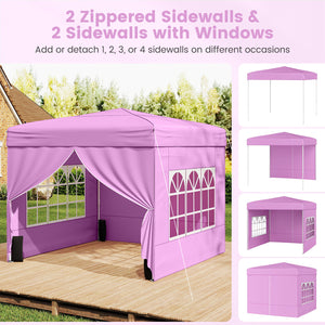 10 X 10 FT Pop up Canopy Tent Outdoor Patio Commercial Sunshade Shelter with 4 Sidewalls-Pink