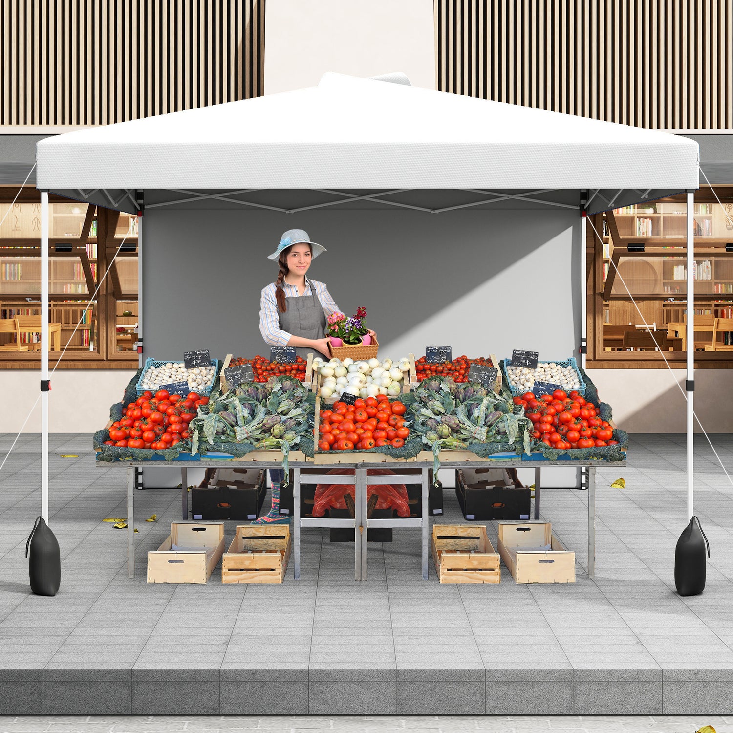 10 X 10 FT Pop up Canopy Tent with 1 Sidewall and Wheeled Bag-White
