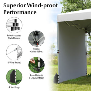 10 X 10 FT Pop up Canopy Tent with 1 Sidewall and Wheeled Bag-White