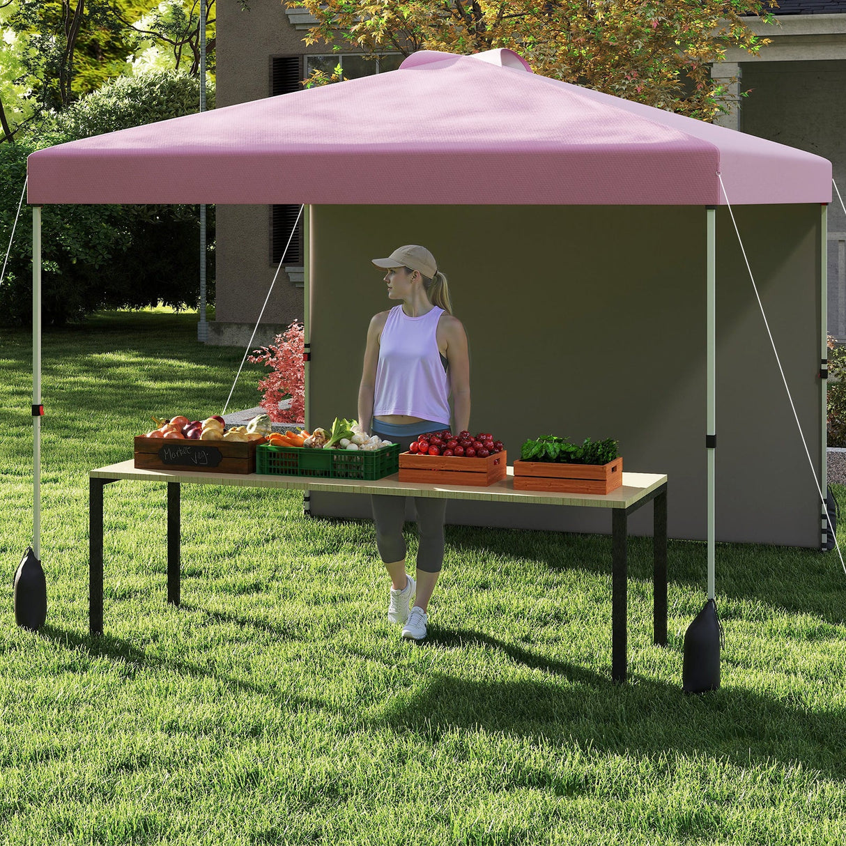 10 X 10 FT Pop up Canopy Tent with 1 Sidewall and Wheeled Bag-Pink by DirectDeals