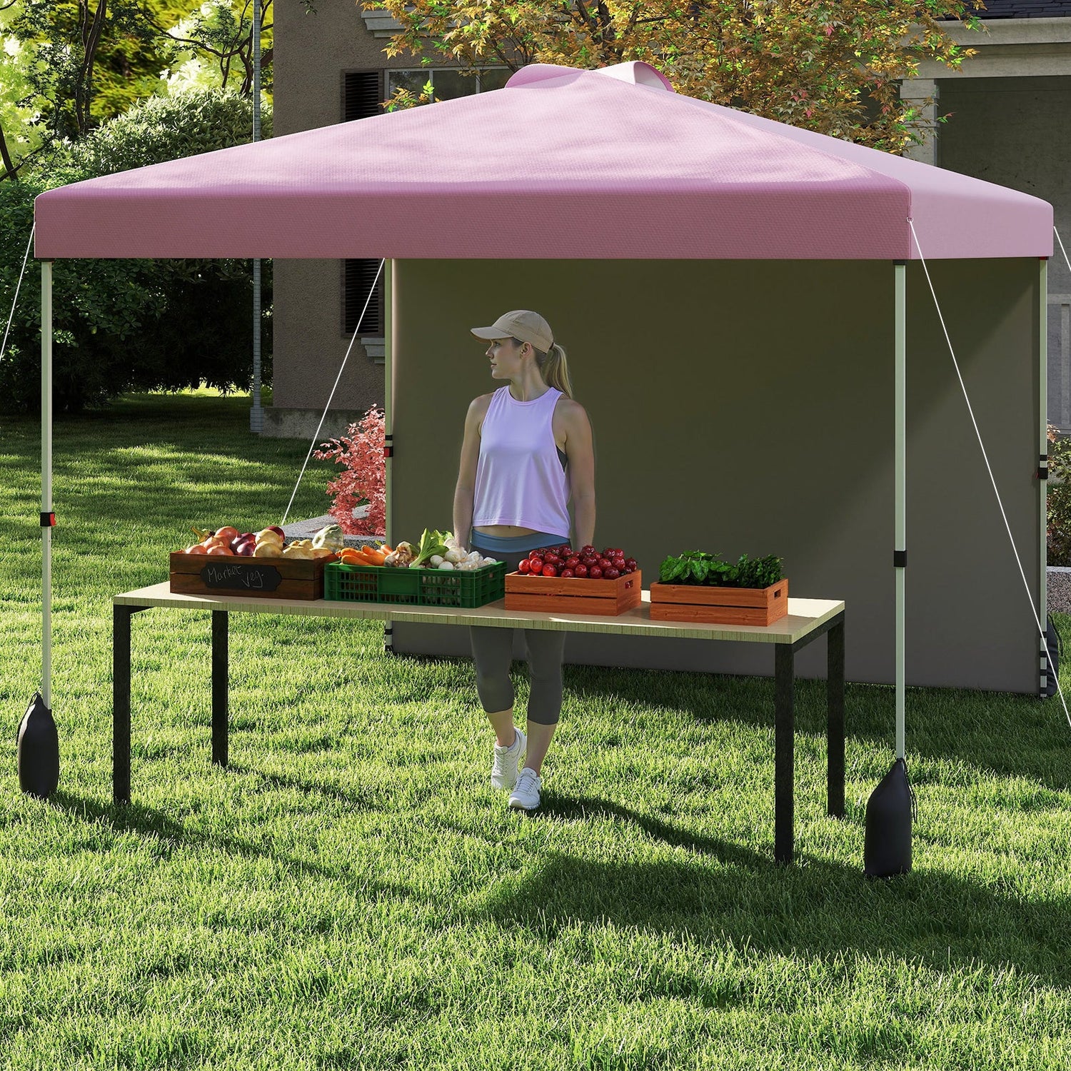 10 X 10 FT Pop up Canopy Tent with 1 Sidewall and Wheeled Bag-Pink by DirectDeals