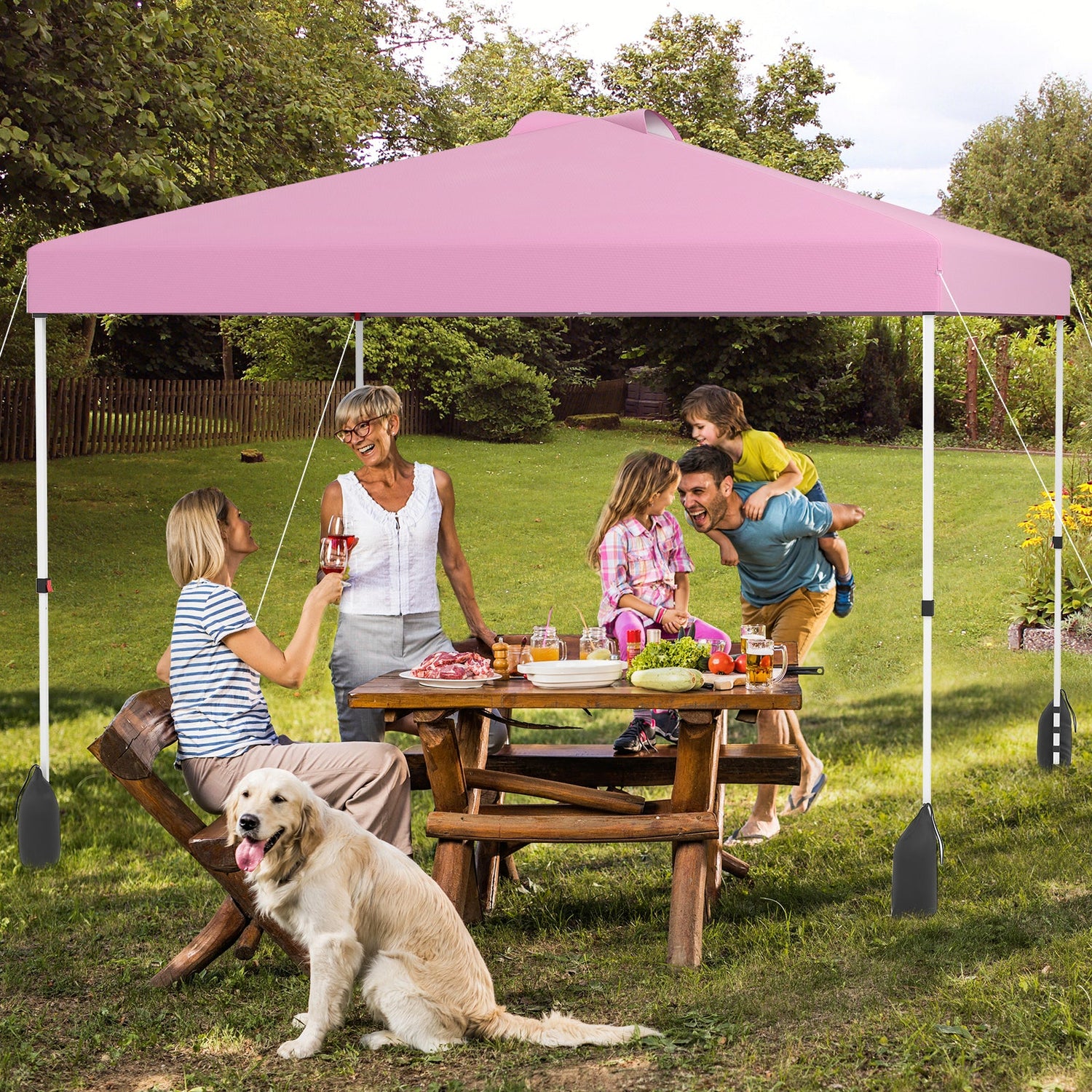 10 X 10 FT Pop up Canopy Tent with 1 Sidewall and Wheeled Bag-Pink by DirectDeals