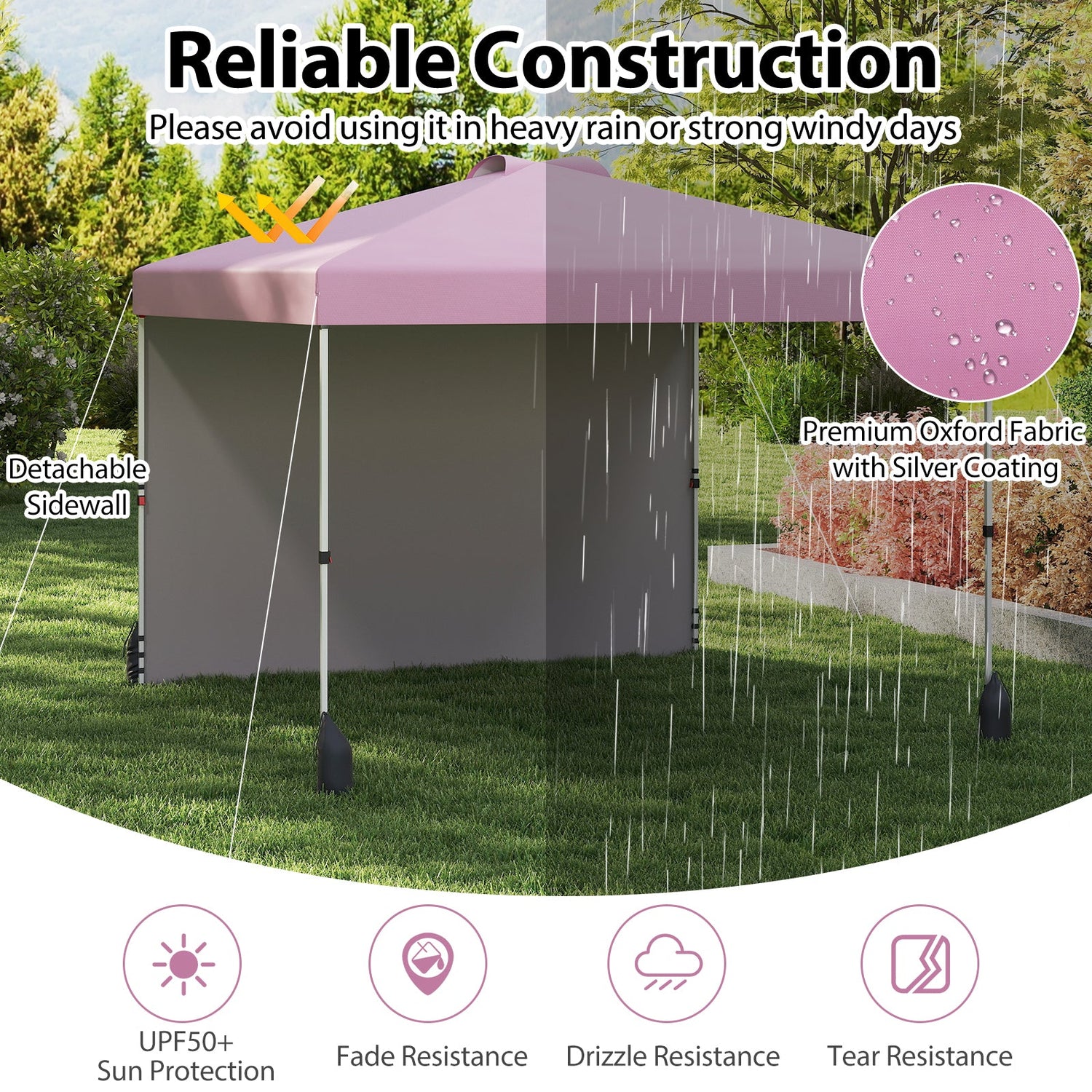 10 X 10 FT Pop up Canopy Tent with 1 Sidewall and Wheeled Bag-Pink by DirectDeals