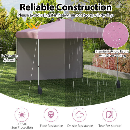 10 X 10 FT Pop up Canopy Tent with 1 Sidewall and Wheeled Bag-Pink