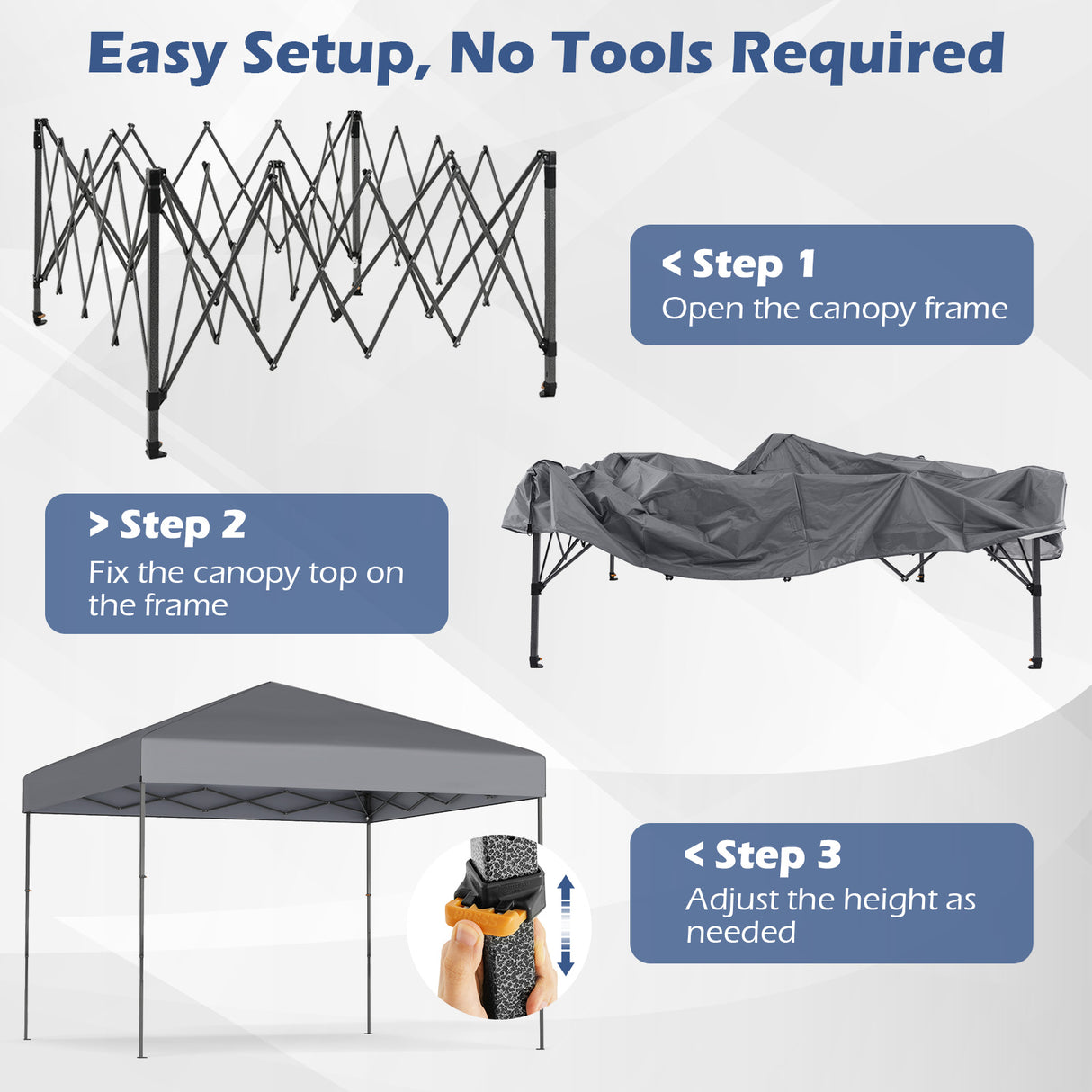 10 X 10 Feet Pop up Canopy Tent with Portable Carrying Bag and 8 Stakes-Gray