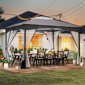 10 X 12 FT Patio Gazebo with Netting Walls with 4 Sandbags-Gray by DirectDeals