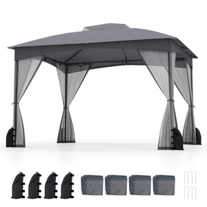 10 X 12 FT Patio Gazebo with Netting Walls with 4 Sandbags-Gray by DirectDeals