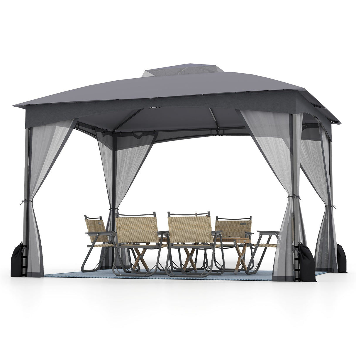 10 X 12 FT Patio Gazebo with Netting Walls with 4 Sandbags-Gray by DirectDeals