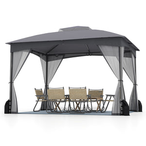10 X 12 FT Patio Gazebo with Netting Walls with 4 Sandbags-Gray by DirectDeals
