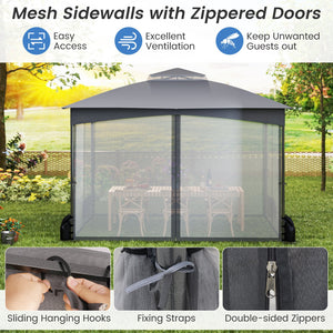 10 X 12 FT Patio Gazebo with Netting Walls with 4 Sandbags-Gray by DirectDeals