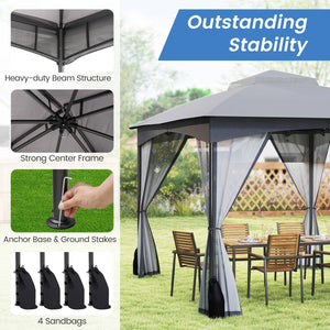 10 X 12 FT Patio Gazebo with Netting Walls with 4 Sandbags-Gray by DirectDeals