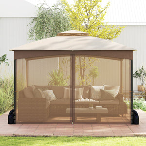 10 X 12 FT Patio Gazebo with Netting Walls with 4 Sandbags-Khaki by DirectDeals