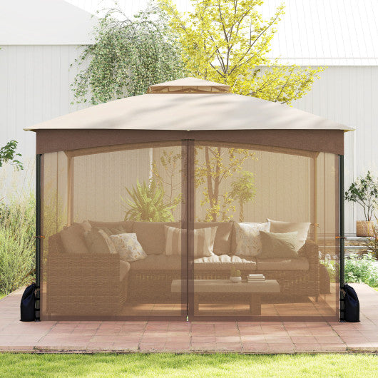10 X 12 FT Patio Gazebo with Netting Walls with 4 Sandbags-Khaki