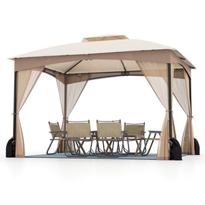 10 X 12 FT Patio Gazebo with Netting Walls with 4 Sandbags-Khaki by DirectDeals