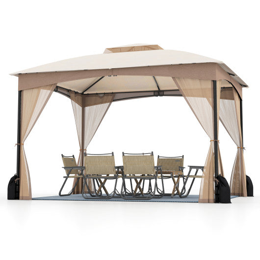 10 X 12 FT Patio Gazebo with Netting Walls with 4 Sandbags-Khaki