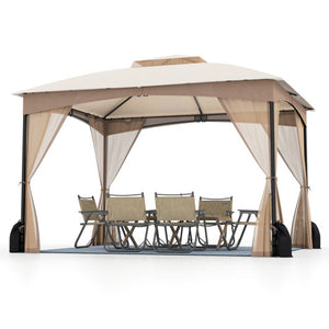 10 X 12 FT Patio Gazebo with Netting Walls with 4 Sandbags-Khaki