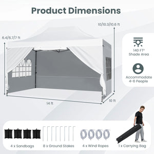 10 X 14 FT Pop up Canopy Tent Outdoor Patio Commercial Sunshade Shelter-White