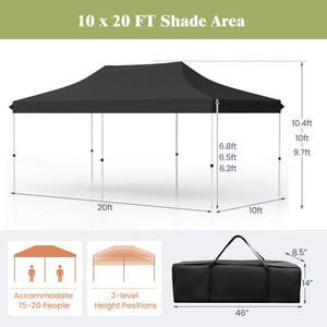 10 X 20 FT Pop up Canopy Tent Foldable Portable Outdoor Gazebo with Carry Bag-Black